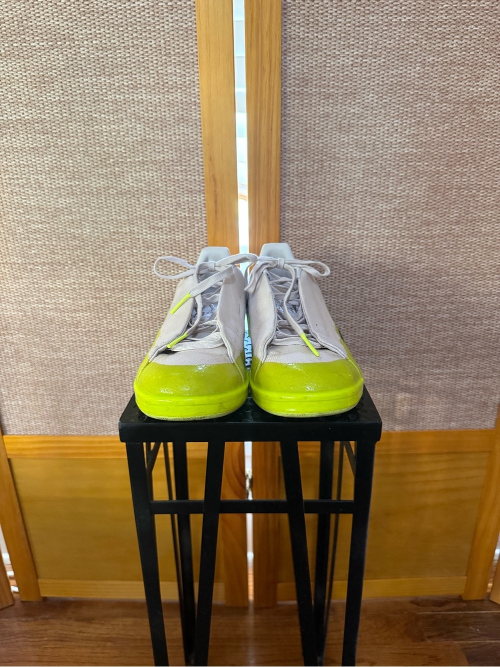Ivy Park Neutral Canvas Sneakers with Neon Yellow Border